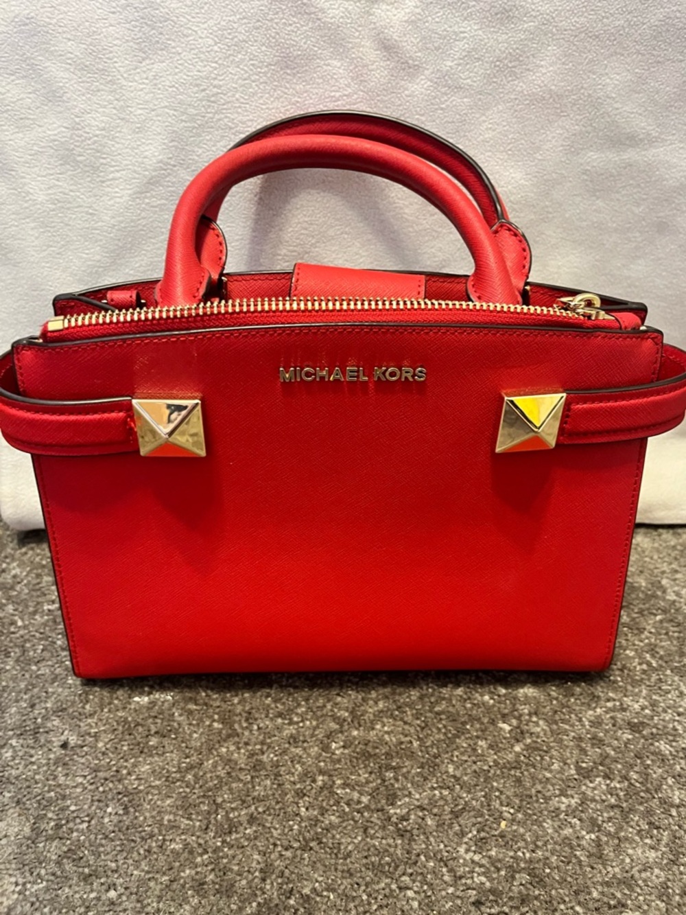 Michael Kors Red Mini Satchel with Gold Hardware